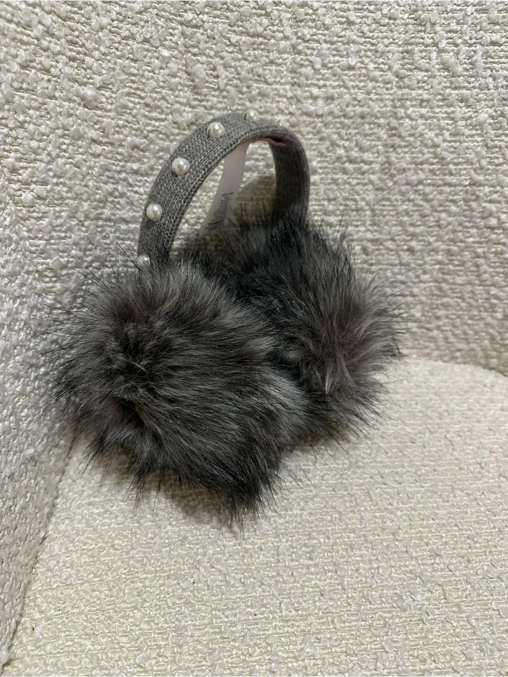 kate spade Gray Faux Fur Pearl-Studded Earmuffs